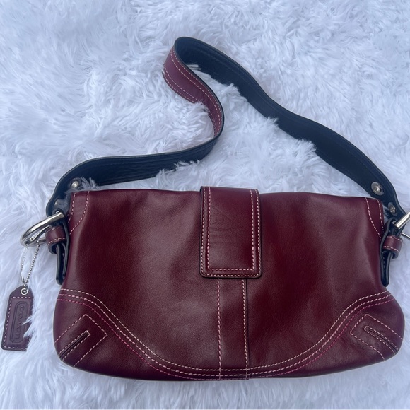 Coach SoHo Flap Hobo Vintage Maroon Red Leather Shoulder Bag - Picture 4 of 7